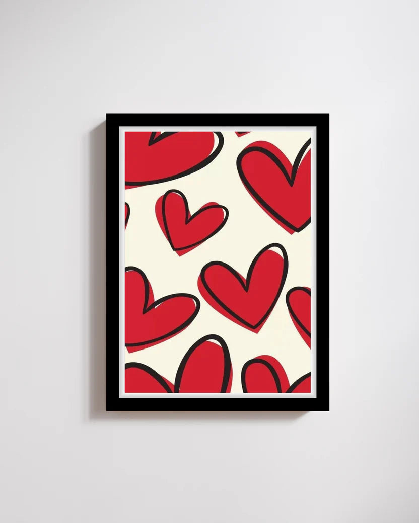 Whimsical Hearts Pattern Wall Art – Cheerful Modern Statement Frame