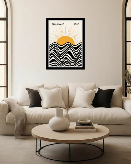 Bauhaus Wavy Sunset Wall Art – Modern Minimalist Statement Frame