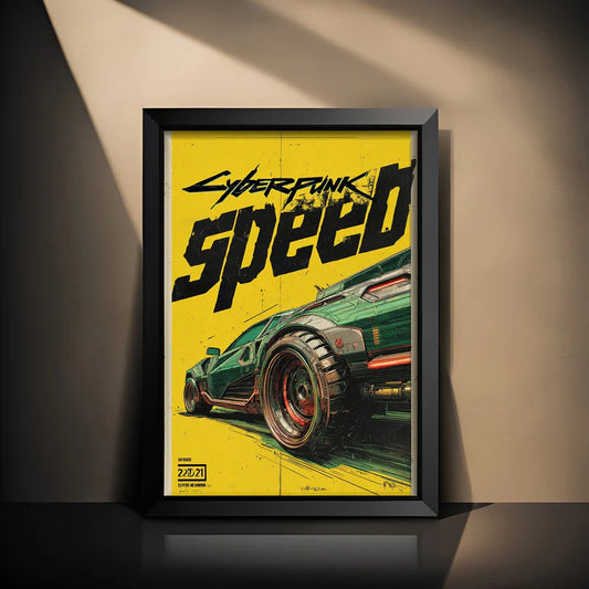 Cyberpunk "Speed" Wall Art – Futuristic Industrial Modern Frame